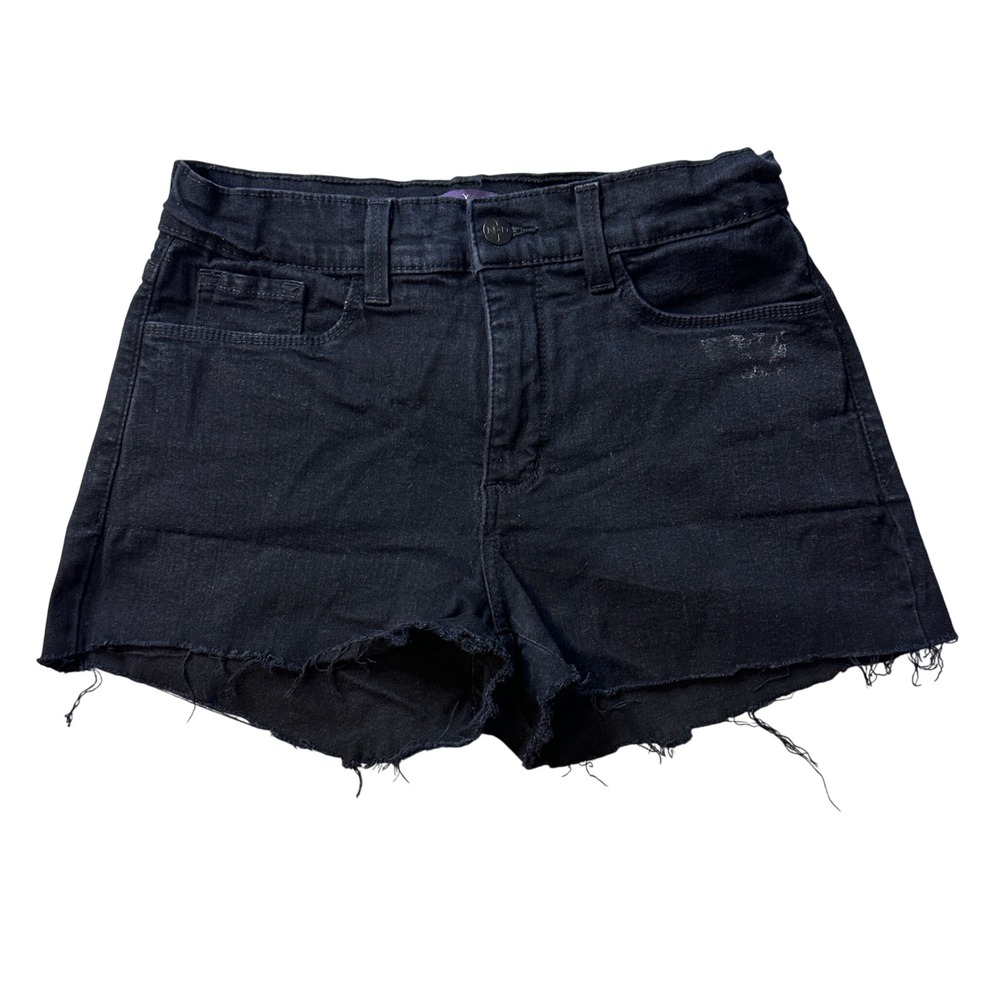 NYDJ Shorts Womens 6P Black Denim Cut Off Raw Hem Stretch Mid Rise Petite USA